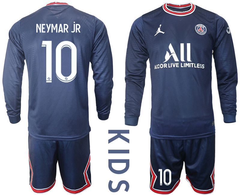 Youth 2021-2022 Club Paris St German home blue Long Sleeve #10 Soccer Jersey